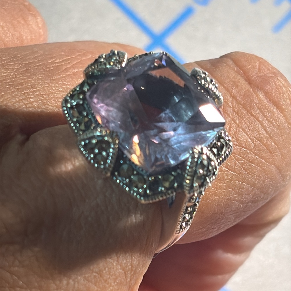 Sterling Silver Amethyst & Marcasite Ring